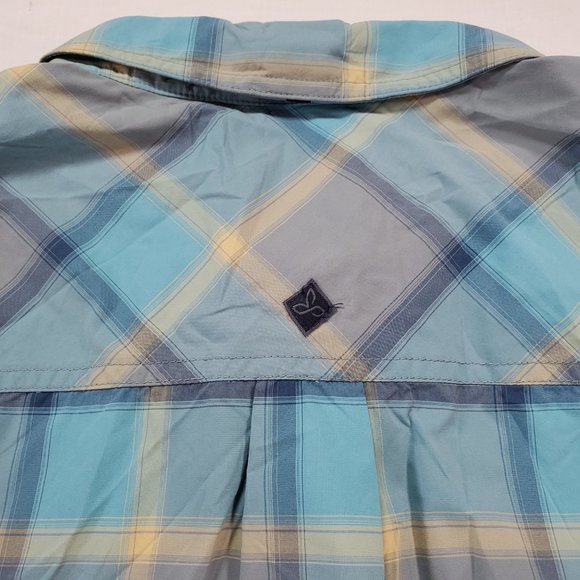 Prana Shirt Men 2XL Blue Plaid Nylon Short Sleeve Button Up Outdoor Gorpcore - Picture 10 of 14